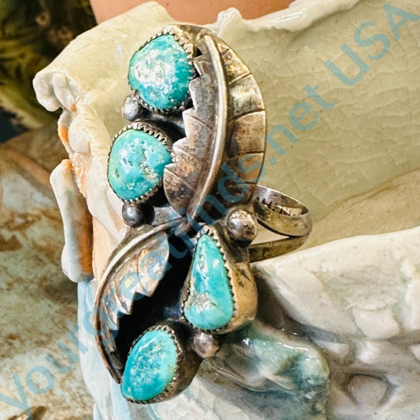 Zuni Marilyn Chuyate 4 Turquoise Stone Ring Size 8.75 Sterling