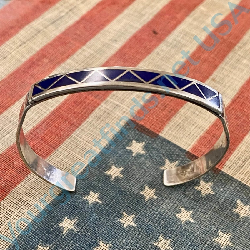 Zuni Sterling Silver Azurite Inlay Cuff Bracelet Bracelets