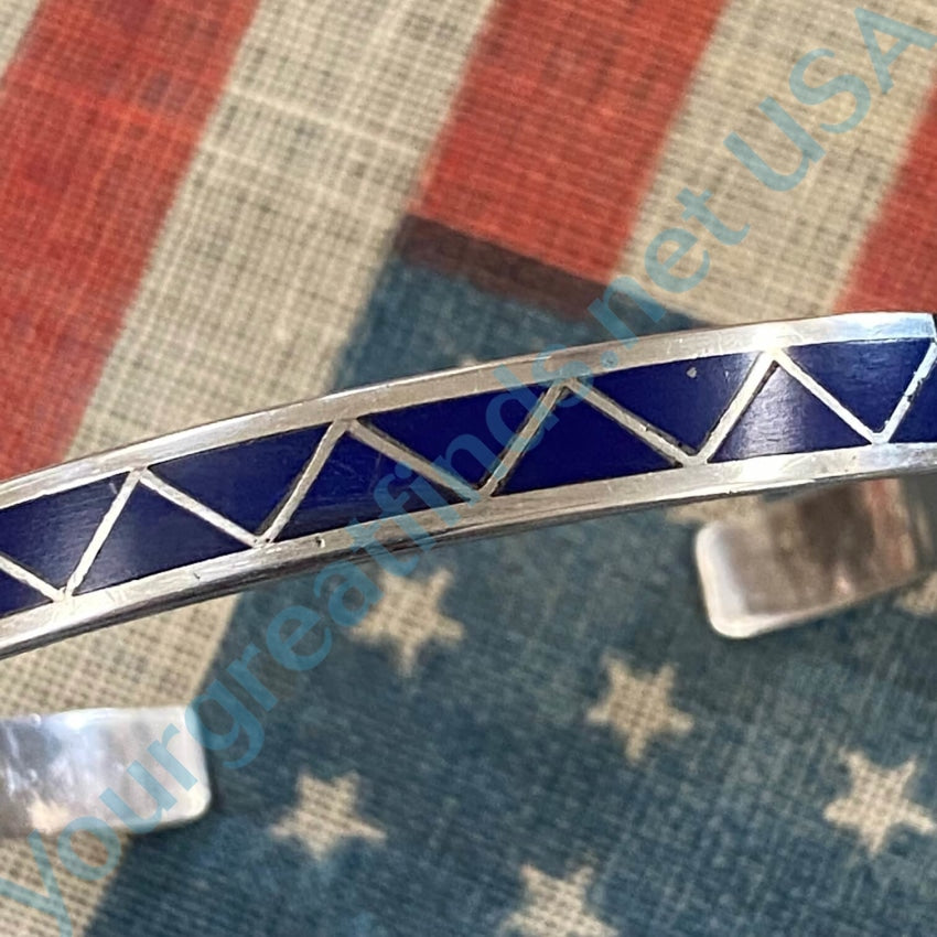 Zuni Sterling Silver Azurite Inlay Cuff Bracelet Bracelets