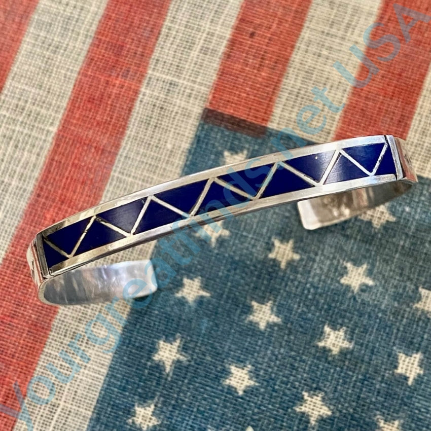 Zuni Sterling Silver Azurite Inlay Cuff Bracelet Bracelets