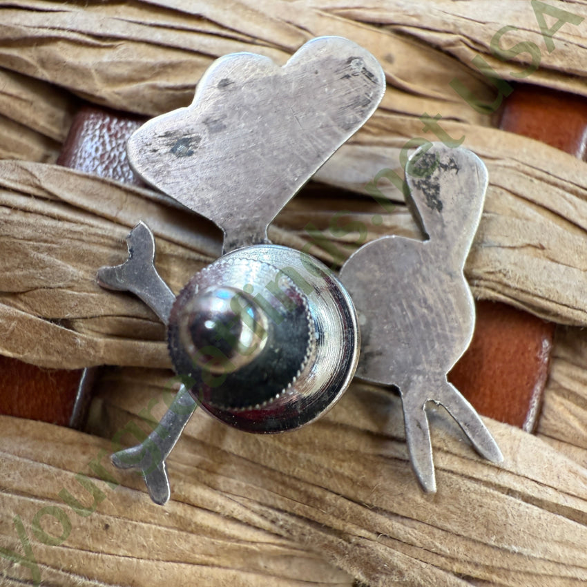 Zuni Sterling Silver Channel Inlay Roadrunner Inlay Straight Back Pin pin