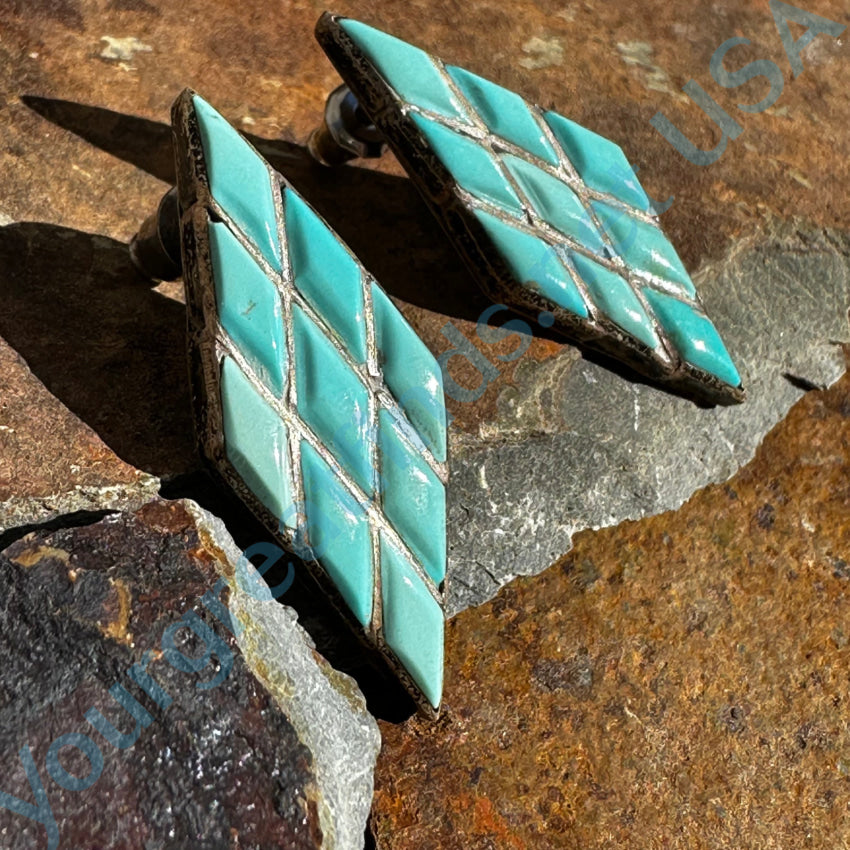 Zuni Sterling Silver Inlay Turquoise Pierced Post Earrings Earrings