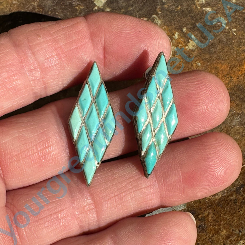 Zuni Sterling Silver Inlay Turquoise Pierced Post Earrings Earrings