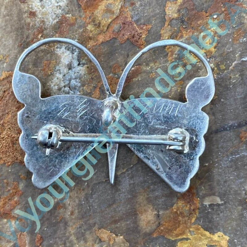 Zuni Sterling Silver Moth Pendant Pin with Inlay Work Yourgreatfinds
