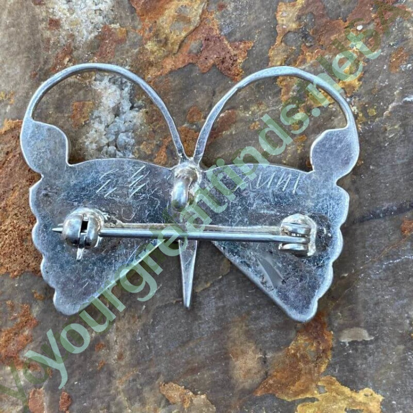Zuni Sterling Silver Moth Pendant Pin with Inlay Work Yourgreatfinds