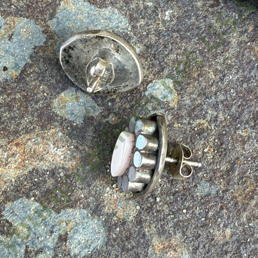 Zuni Sterling Silver Mother-Of-Pearl Dots Pierced Post Stud Earrings Earrings