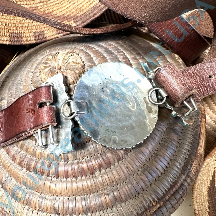 Zuni Sterling Silver Turquoise Rosette Buckle on Brown Leather Belt -  Yourgreatfinds