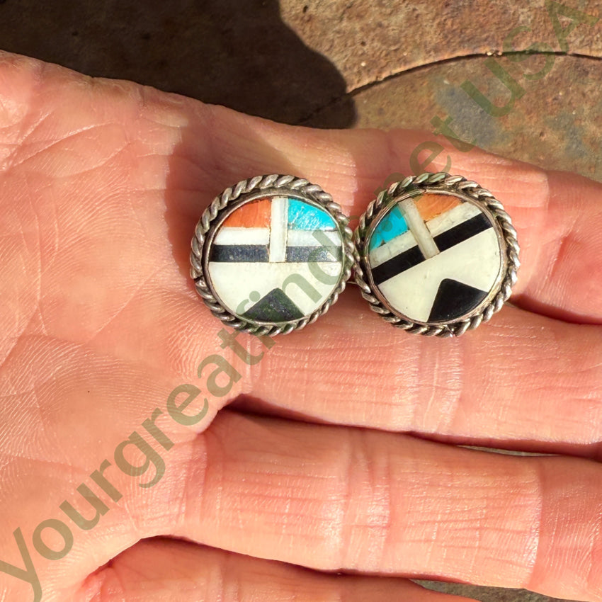 Zuni Sun God Clip On Earrings Sterling Silver Earrings