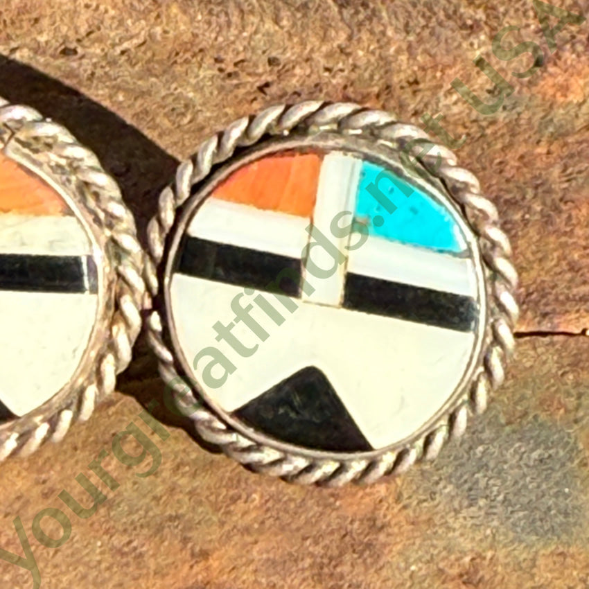 Zuni Sun God Clip On Earrings Sterling Silver Earrings