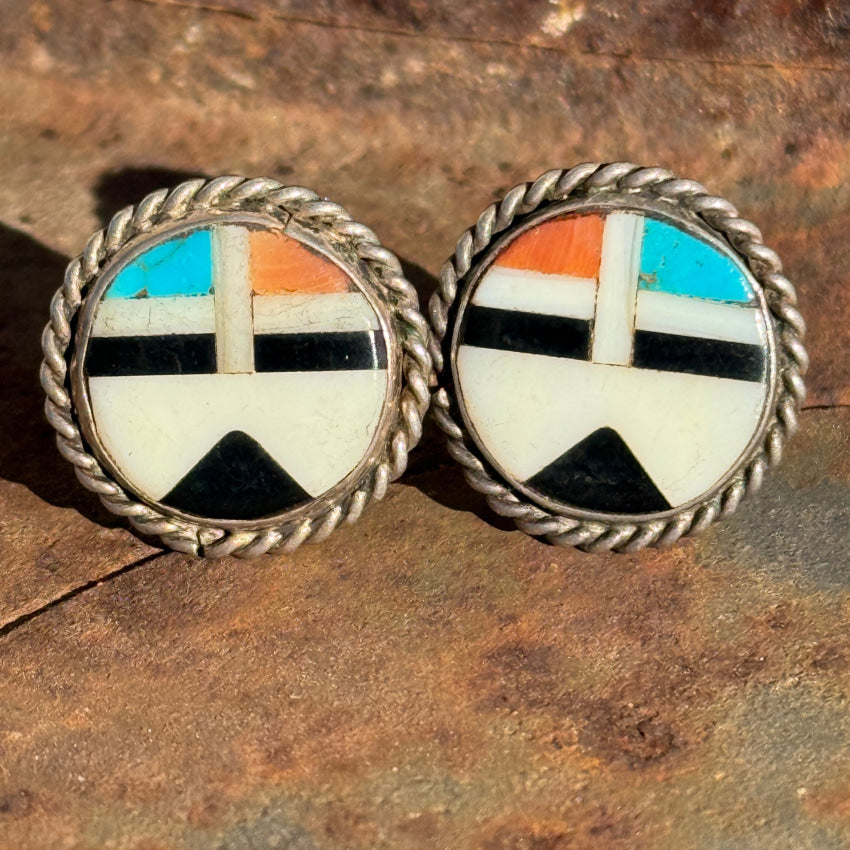 Zuni Sun God Clip On Earrings Sterling Silver Earrings