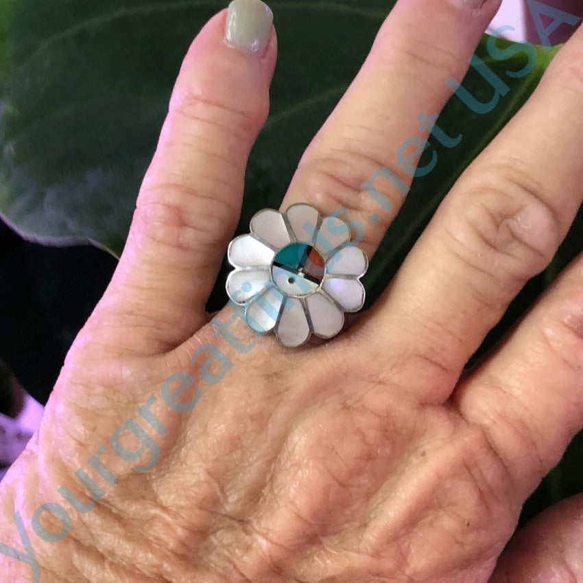 Zuni Sun God Ring Sterling A Gasper Turquoise Size 7.5