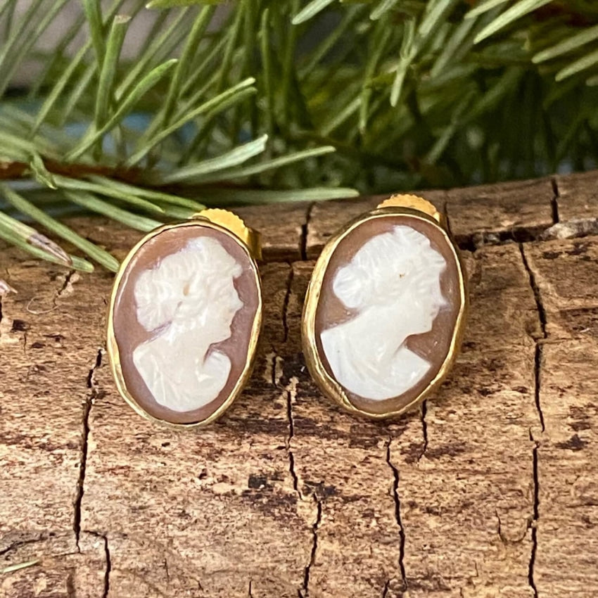14K Yellow Gold Filled Cameo Pierced Post Earrings