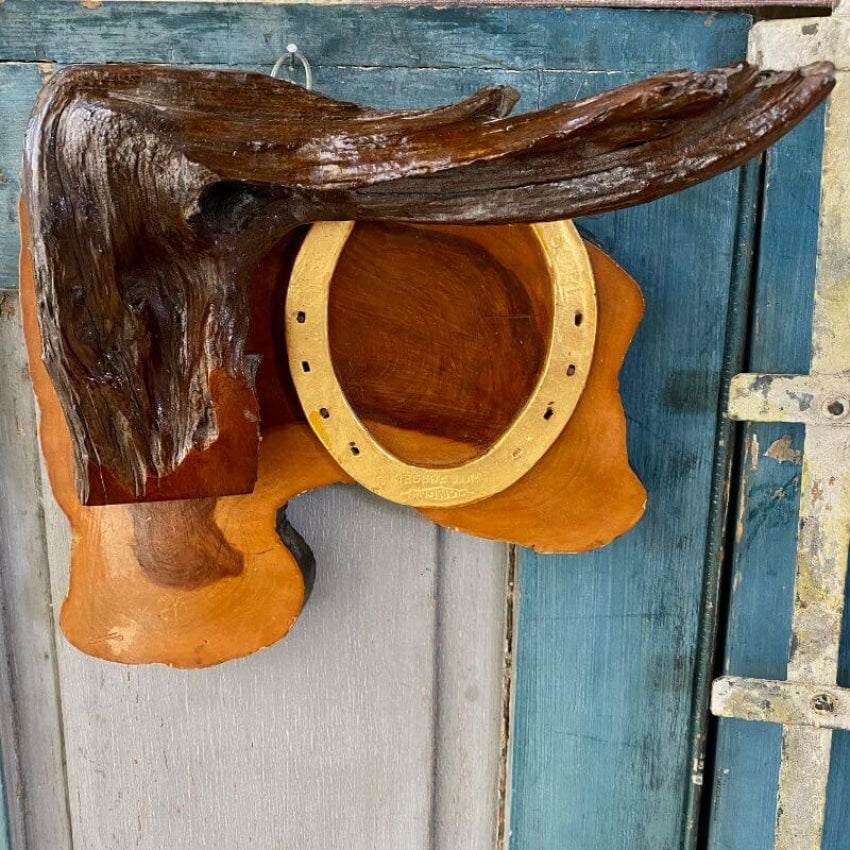 1970s Hippie Wall Hook of Drift Wood and a Horseshoe Yourgreatfinds