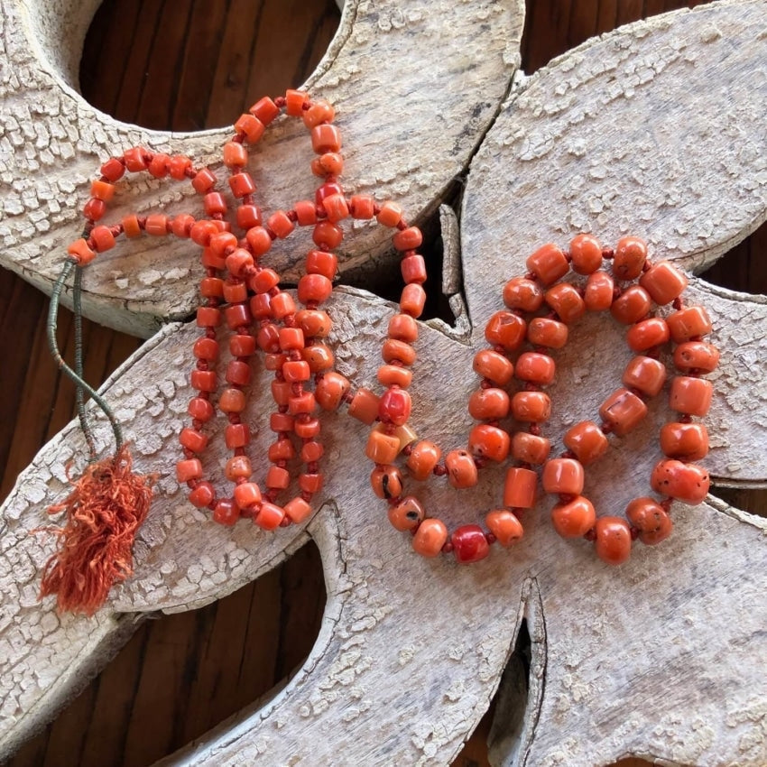 Antique 32" Hand Knotted Coral Bead Necklace Yourgreatfinds