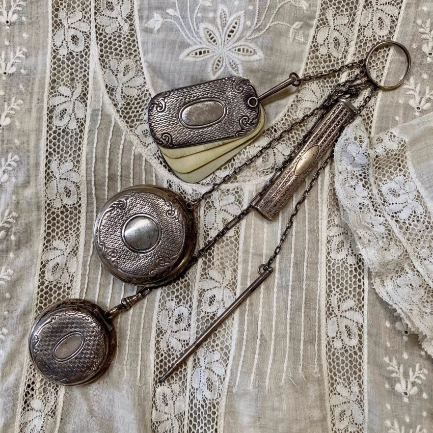 Antique Victorian Sterling Silver Chatelaine With Ring Yourgreatfinds