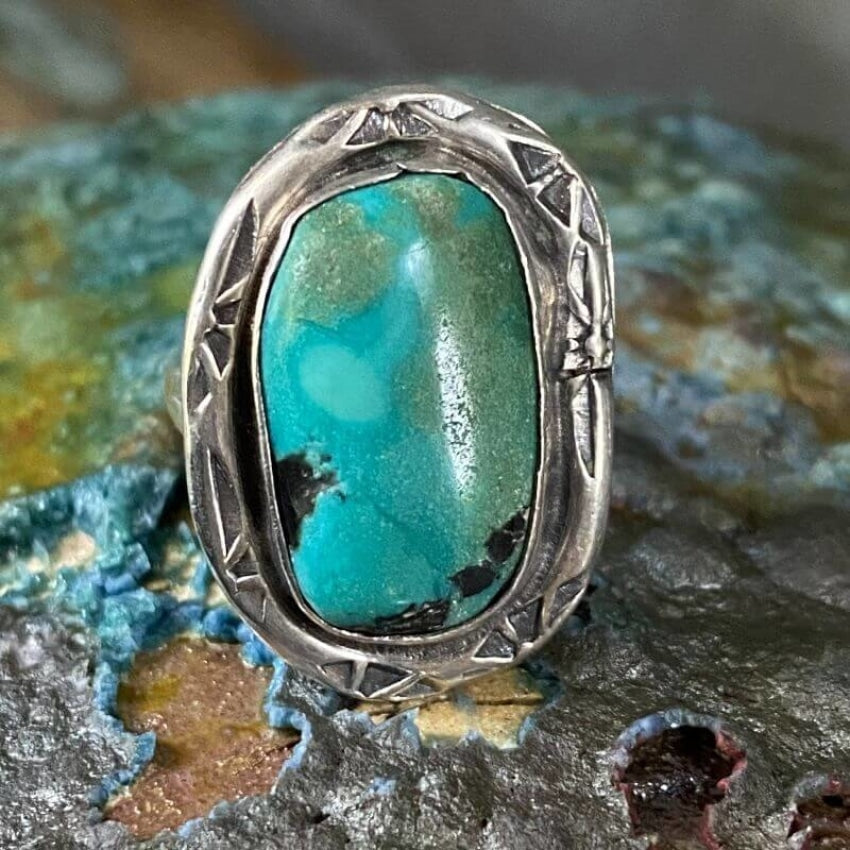 Bi-Colored Natural Turquoise Navajo Ring in Sterling Silver Size 7 Yourgreatfinds