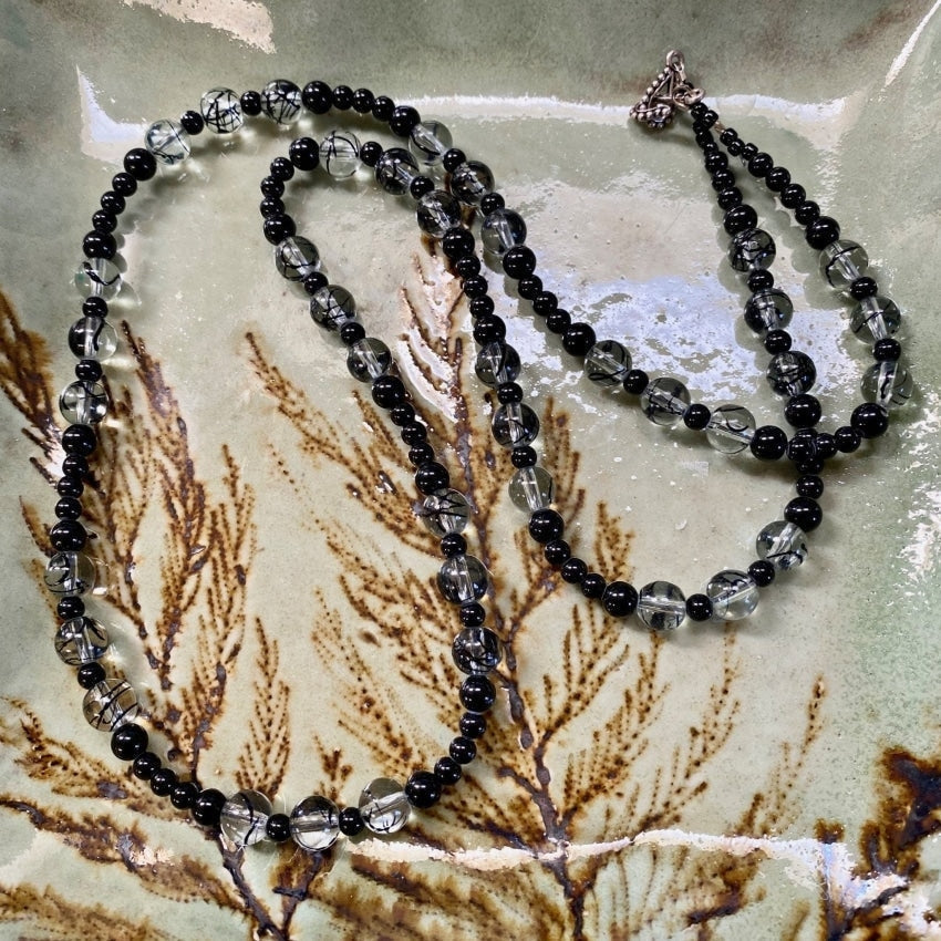 Black and White Long Glass Beaded Necklace Yourgreatfinds