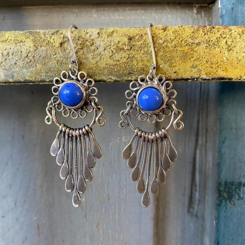Boho Style Vintage Sterling Silver Pierced Earrings With Periwinkle Blue Glass Yourgreatfinds
