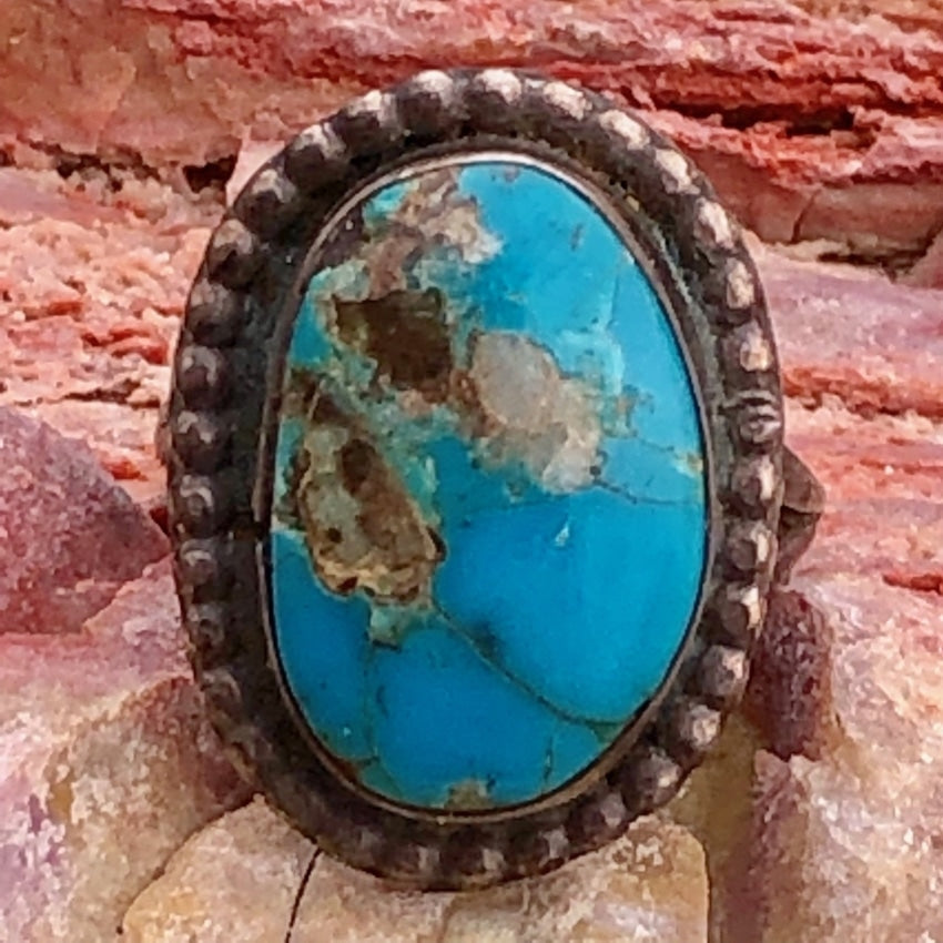 Deep Blue Turquoise with Quartz Inclusions Ring in Sterling Silver Size 7 Yourgreatfinds