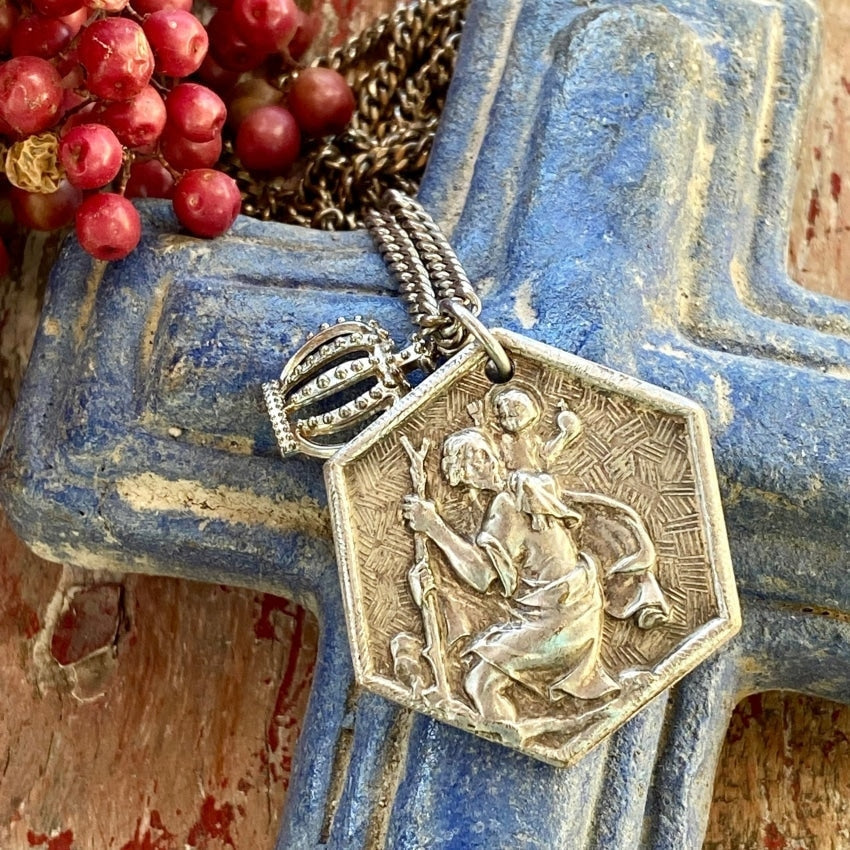 Double Sided Vintage Sterling Silver St. Christopher Necklace Yourgreatfinds
