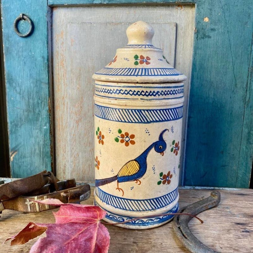 Early Hand Painted Mexican Lidded Pottery Canister Yourgreatfinds