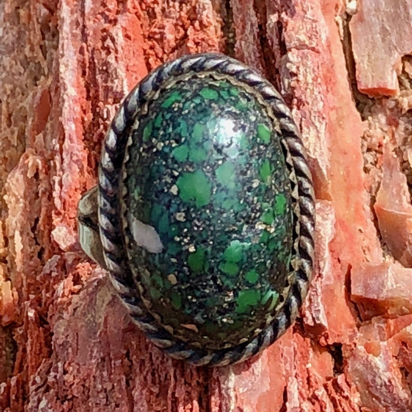 Early Navajo Sterling Silver Ring set with Green Variscite Size 5 Yourgreatfinds