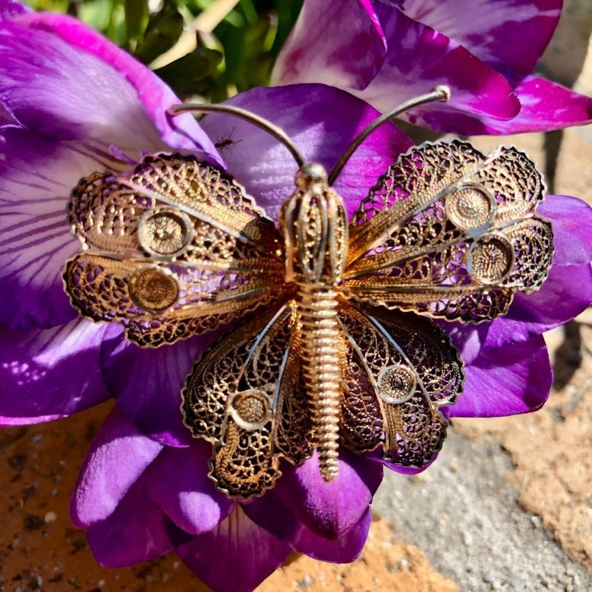 Gold Over Sterling Silver Filigree Butterfly Pin Yourgreatfinds