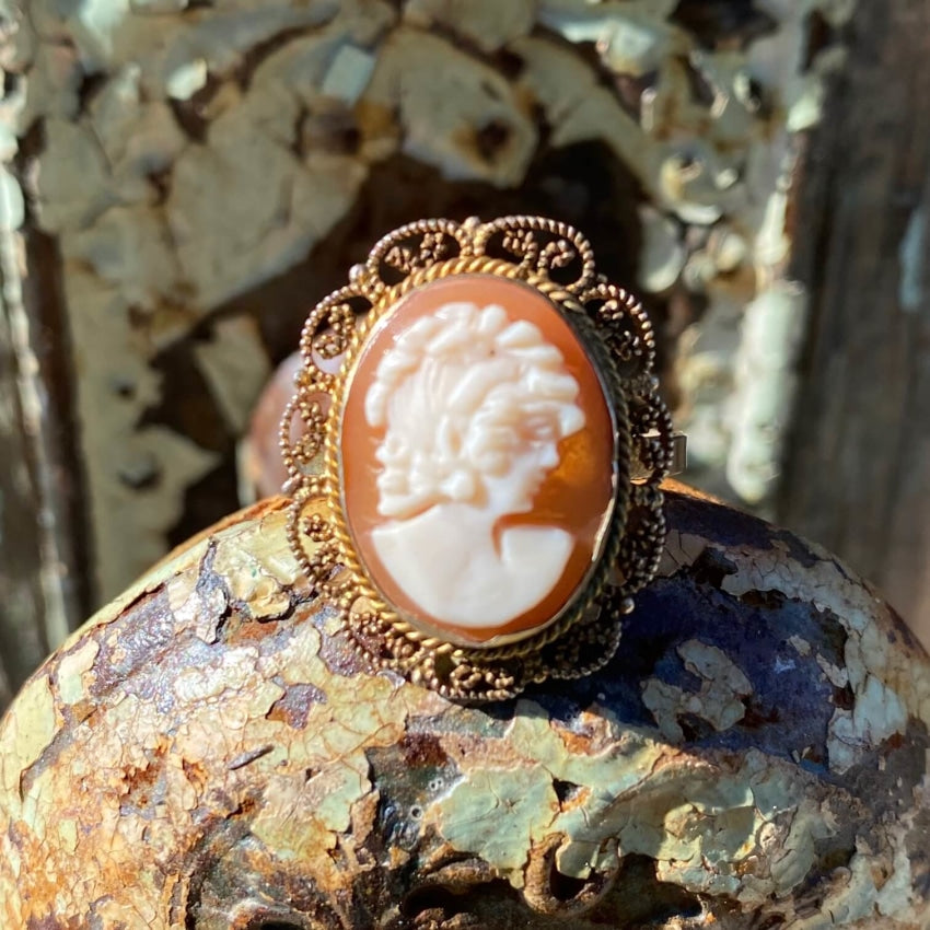 Gold Vermeil Sterling Silver Carved Cameo Ring 7.4