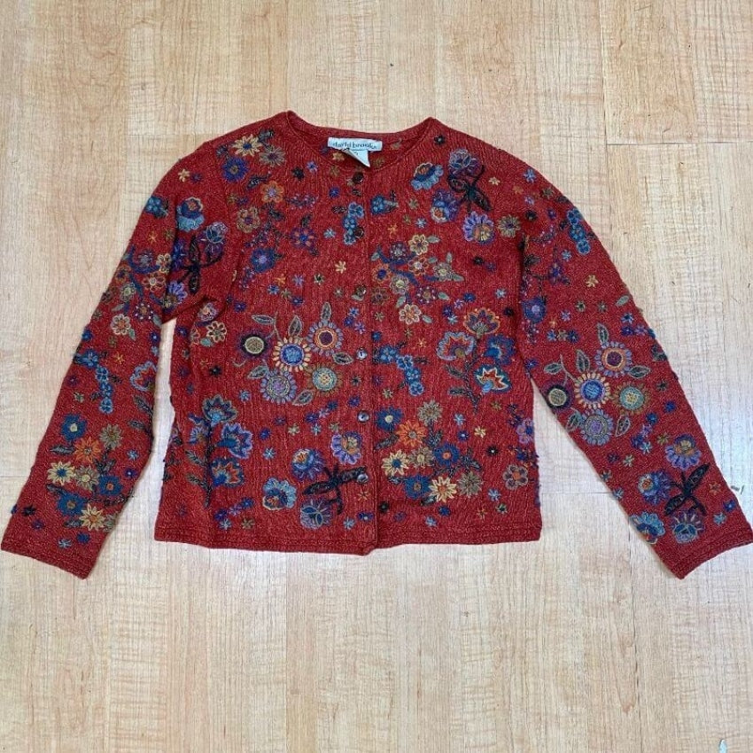 Hand Embroidered Rust Silk Sweater by David Brooks Vintage Size Small Yourgreatfinds