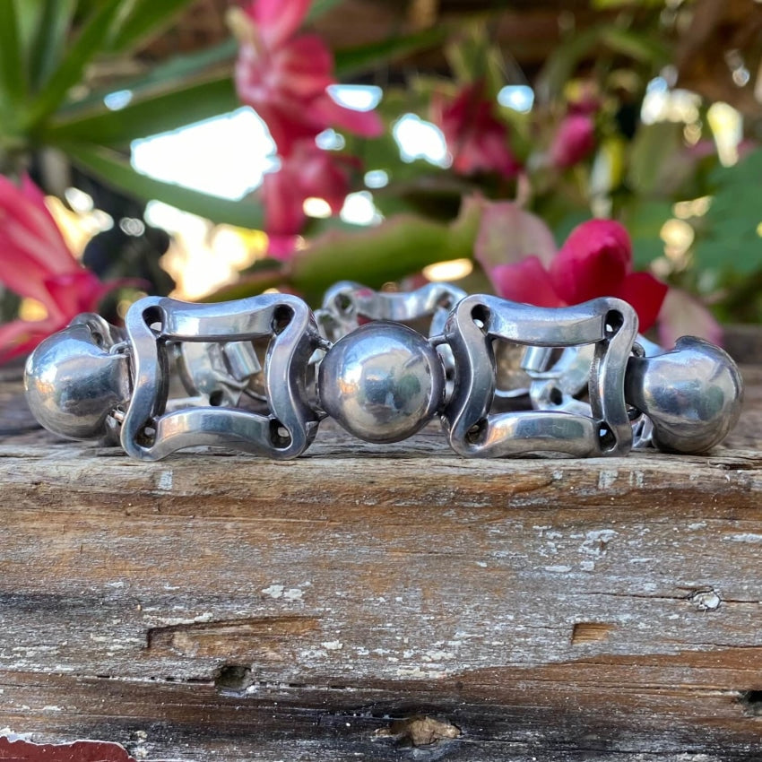 Heavy Vintage Sterling Silver Orb Chain Bracelet