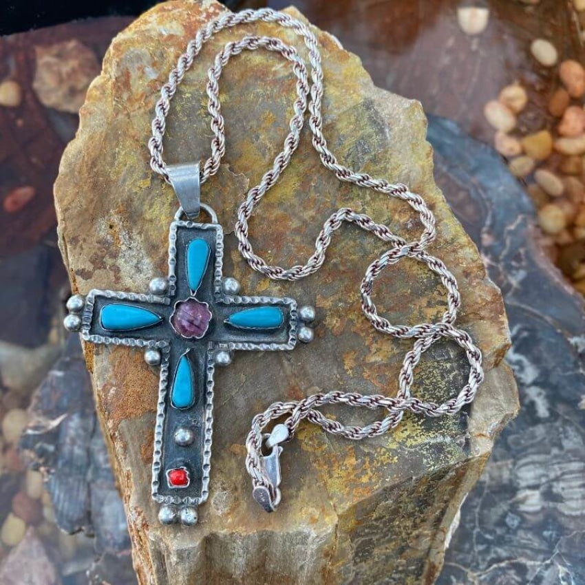 Holy Cross Pendant and Chain Necklace with Faux Stones Yourgreatfinds