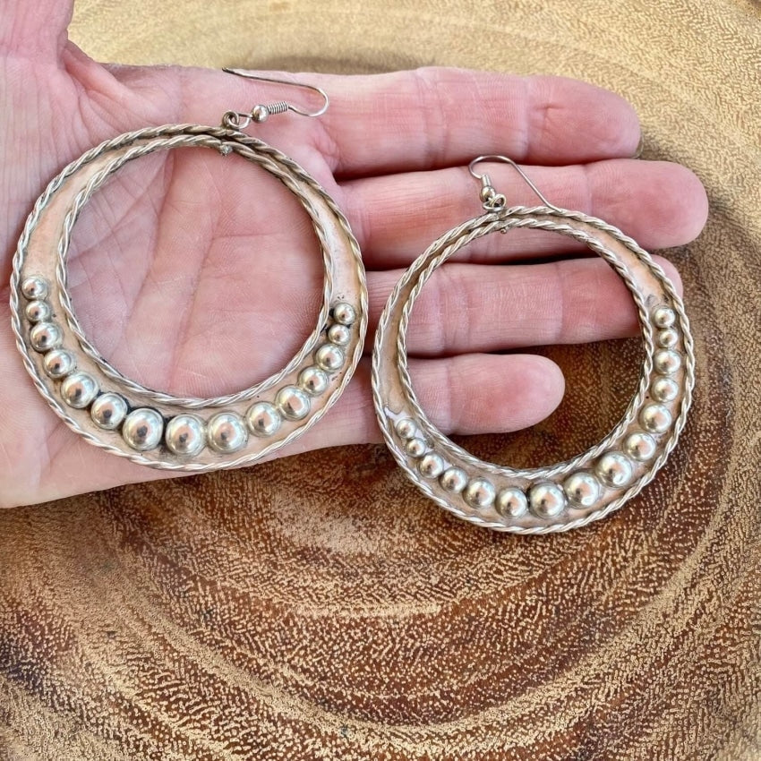 Huge Mexican Orb Hoop Earrings Pierced Sterling Silver Yourgreatfinds