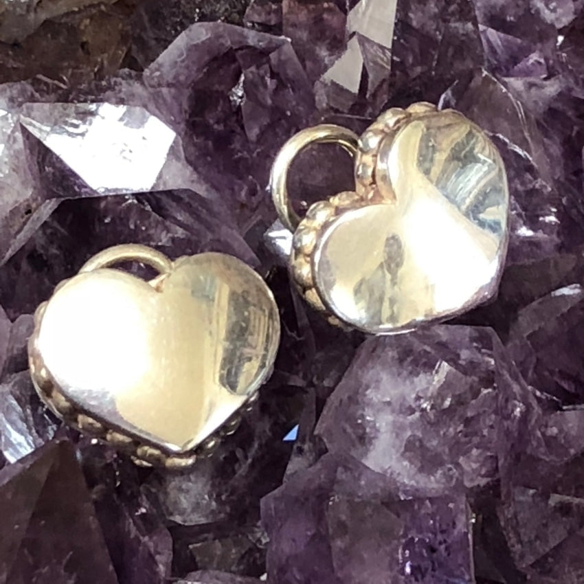 Lagos Caviar Heart Pierced Earrings Sterling Silver 14k Post Vintage Yourgreatfinds