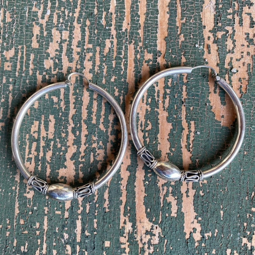 Large Bohemian Style Sterling Silver Hoop Pierced Earrings Yourgreatfinds