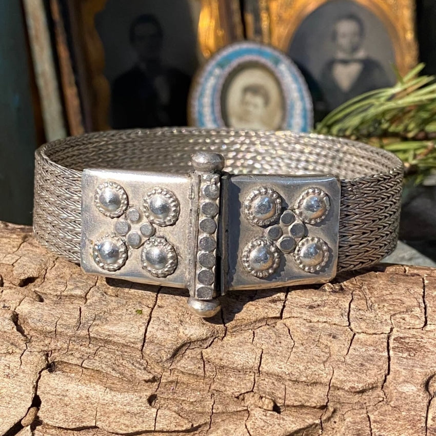 Mesh Bangle Bracelet In Sterling Silver Vintage
