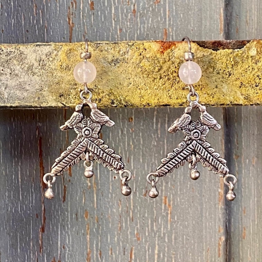 Mexican 930 Silver Love Bird Earrings Quartz Crystal Vintage Yourgreatfinds