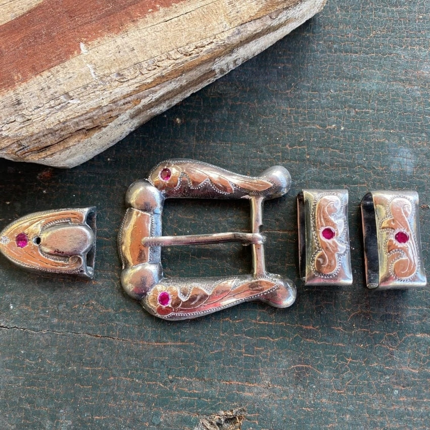 Mid-Century Solid Sterling Silver Ranger Buckle Set Mexico Yourgreatfinds