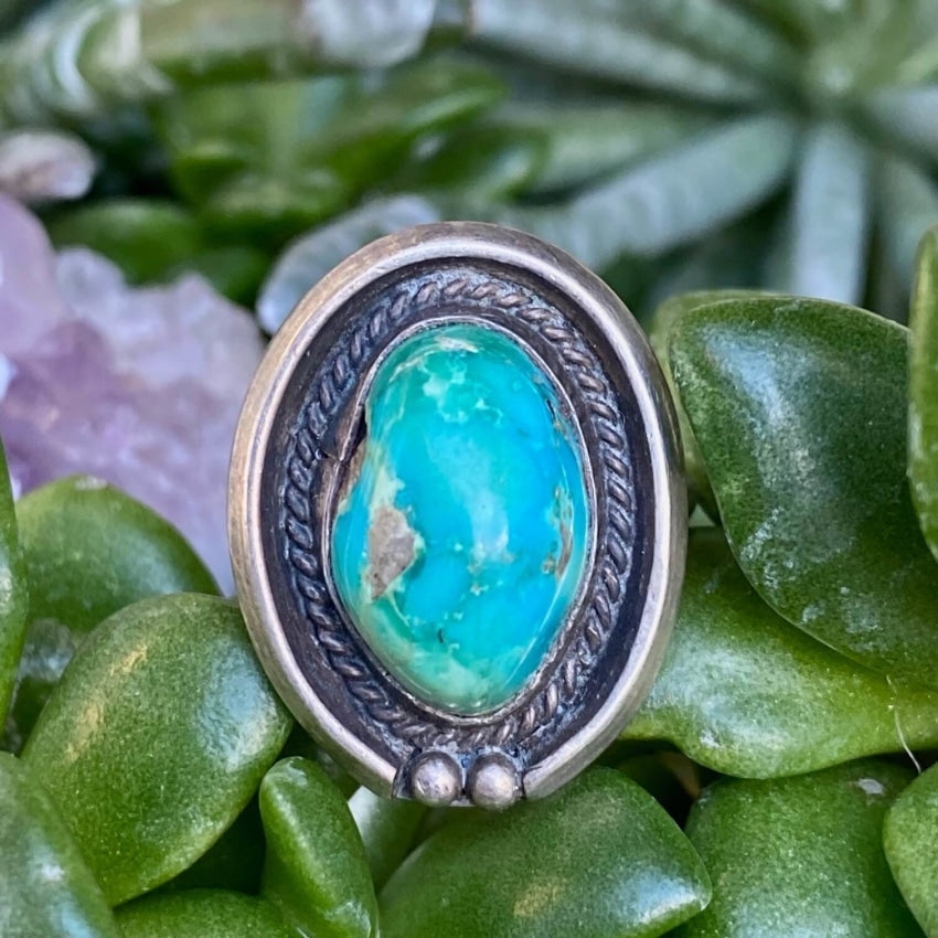 Natural Tri-Colored Turquoise Navajo Ring Sterling Silver Size 6 3/4 Yourgreatfinds