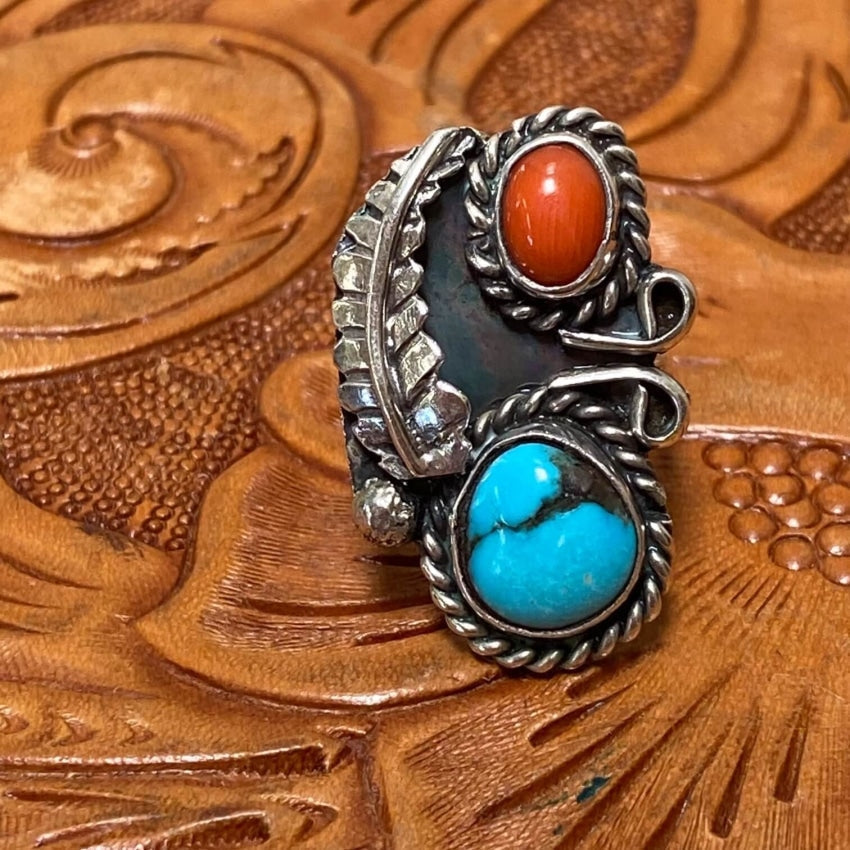 Navajo Double Stone Turquoise Ring Sterling Silver Size 5 Yourgreatfinds