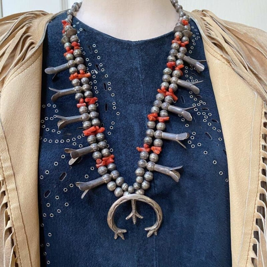 Navajo Squash Blossom Necklace With Red Branch C0ral Yourgreatfinds