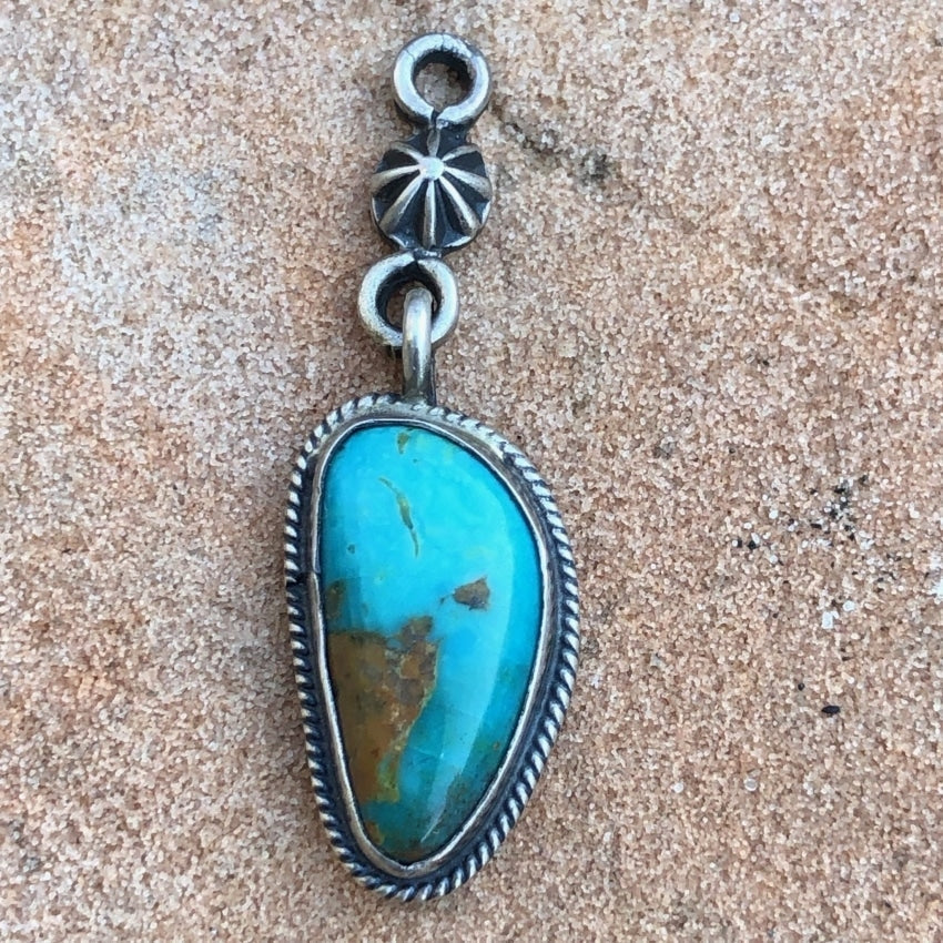 Navajo Sterling Silver and Turquoise Pendant Fluted Button - Yourgreatfinds