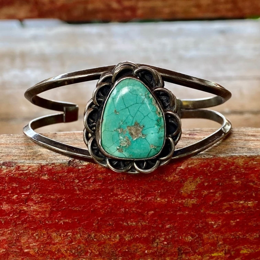 Navajo Sterling Silver Spider Web Turquoise Bracelet