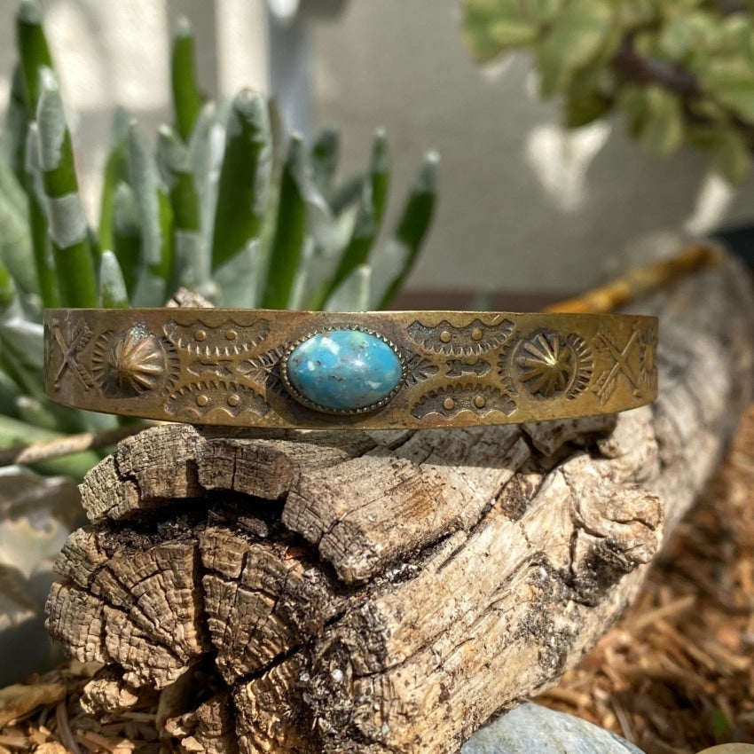 Navajo Style Trading Post Solid Copper Cuff Bracelet with Turquoise Glass Stone Yourgreatfinds