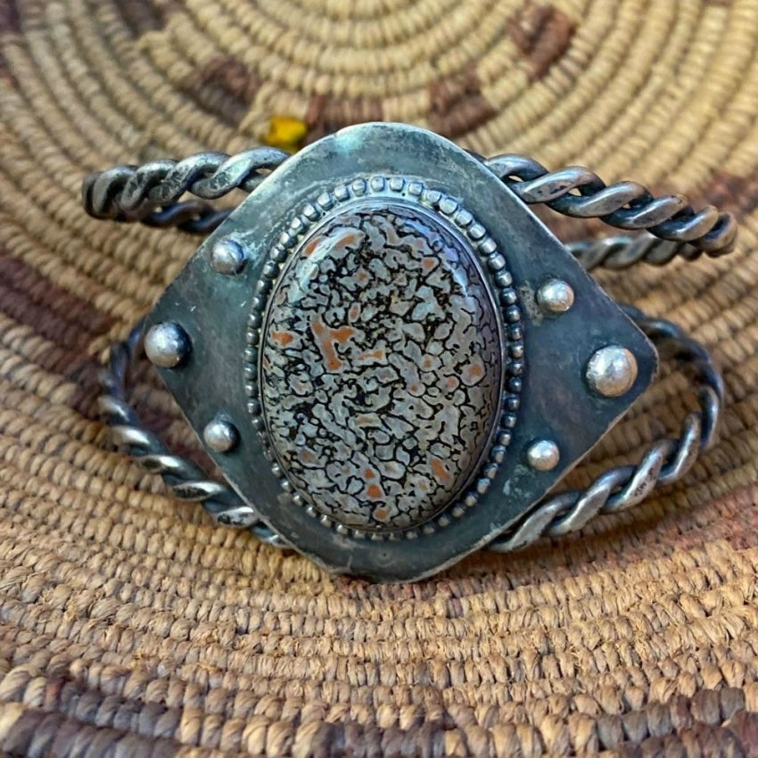 Old Navajo Cuff Bracelet set with Dinosaur Bone Yourgreatfinds