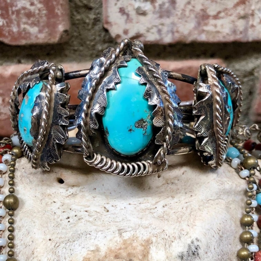 Old Navajo Morenci Turquoise Bracelet Sterling Silver Yourgreatfinds