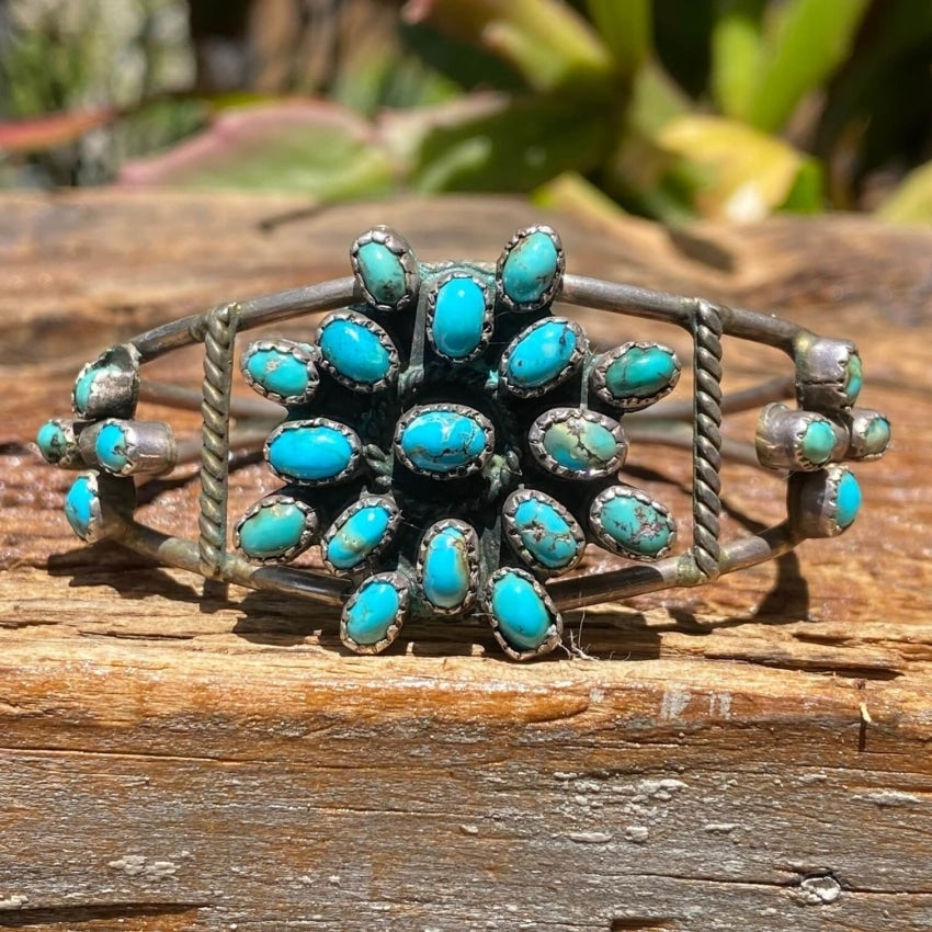 Old Navajo Turquoise Rosette Bracelet Sterling Silver Yourgreatfinds