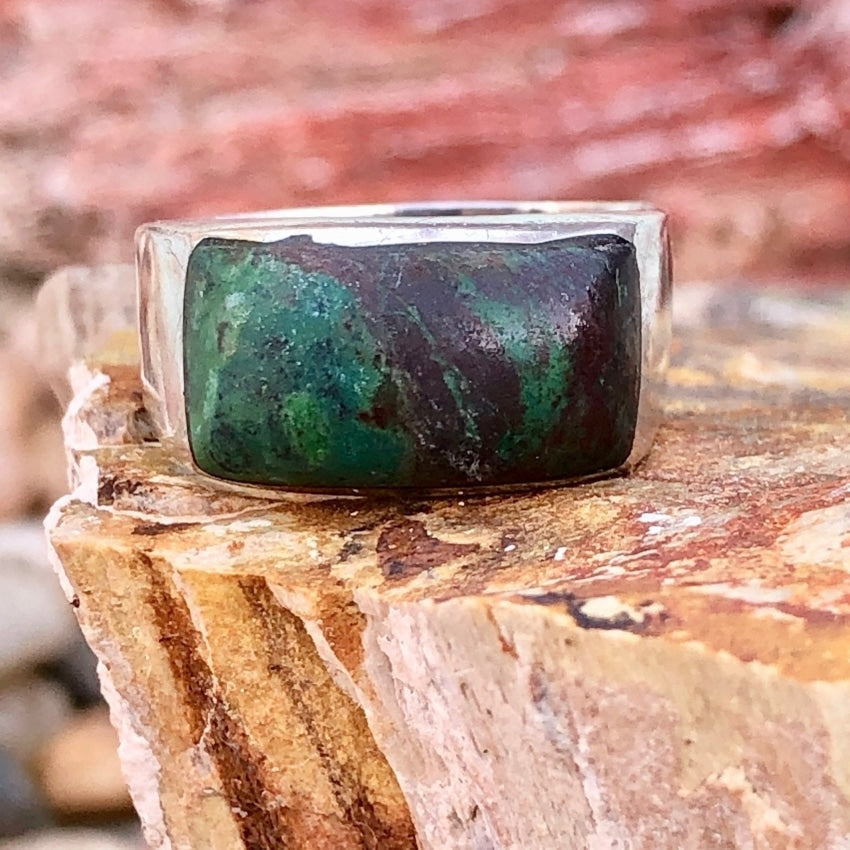 Parrot Wing Chrysocolla Inlay RIng Size 10 3/4 Mexico Yourgreatfinds