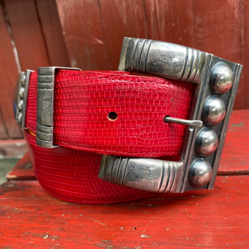 Pat Areias Sterling Silver Red Lizard Belt & Buckle 28