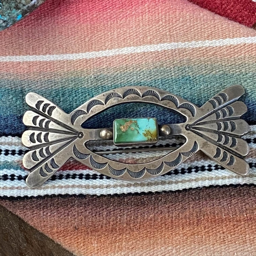 Paul J Begay Huge Concho Butterfly Pin with Royston Turquoise Yourgreatfinds