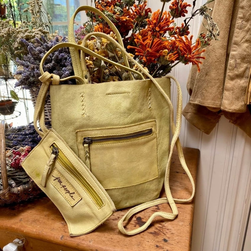 Pre-owned Free People Leather Mini Tote Bag Pochette Chartreuse Yourgreatfinds